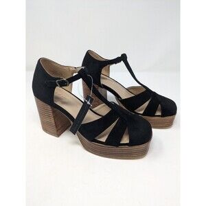 Classic Black Suede T-Strap Platform Heels